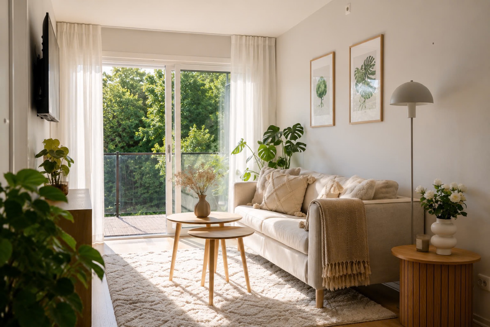 Bright living room in Fornebu with balcony and green outlook